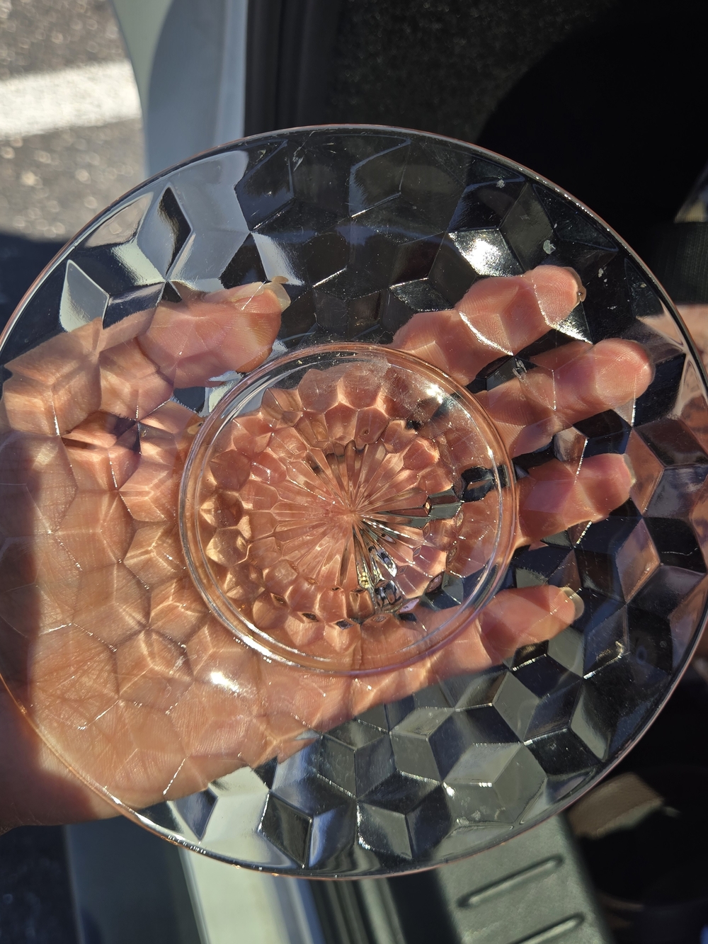 Vintage Pink Etched Glass Creamer and Saucer Set - Picture 6 of 7